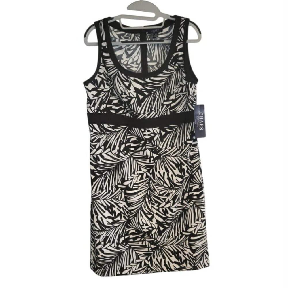 Chaps Shift Dress Tropical Leaves Black and White Womens Size 14